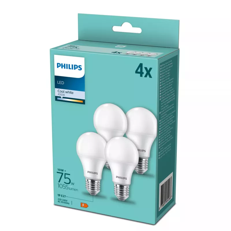Lampa LED Philips E27, zestaw 4 szt., odpowiednik 75 W, 4000 K