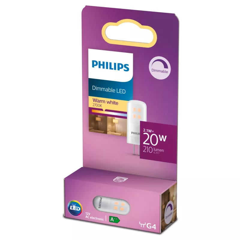 Philips Capsule (ściemnialna), 2,1 W, 20 W, G4, 210 lm, 15000 h, ciepła biel