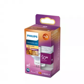 Żarówka punktowa Philips MR16 GU5.3 7W (odpowiednik 50W), 621 lm, 2200K ciepła biel, kąt 36°, CRI 80, 15000 h