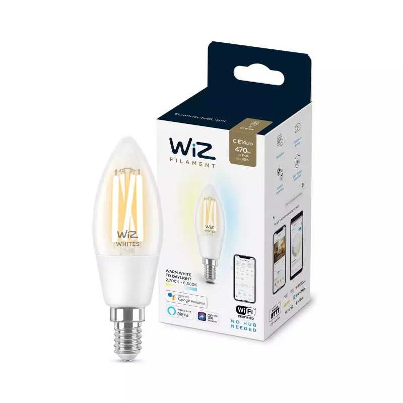 Smart bulb WiZ Filament Candle clear 4.9W C35 E14 Wi-Fi biały