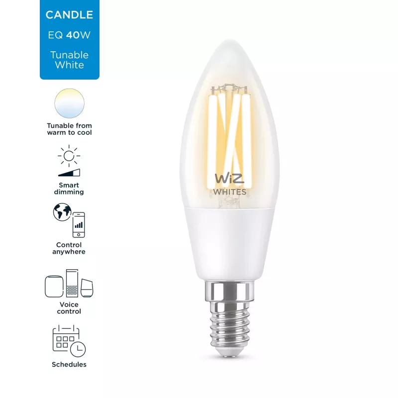 Smart bulb WiZ Filament Candle clear 4.9W C35 E14 Wi-Fi biały