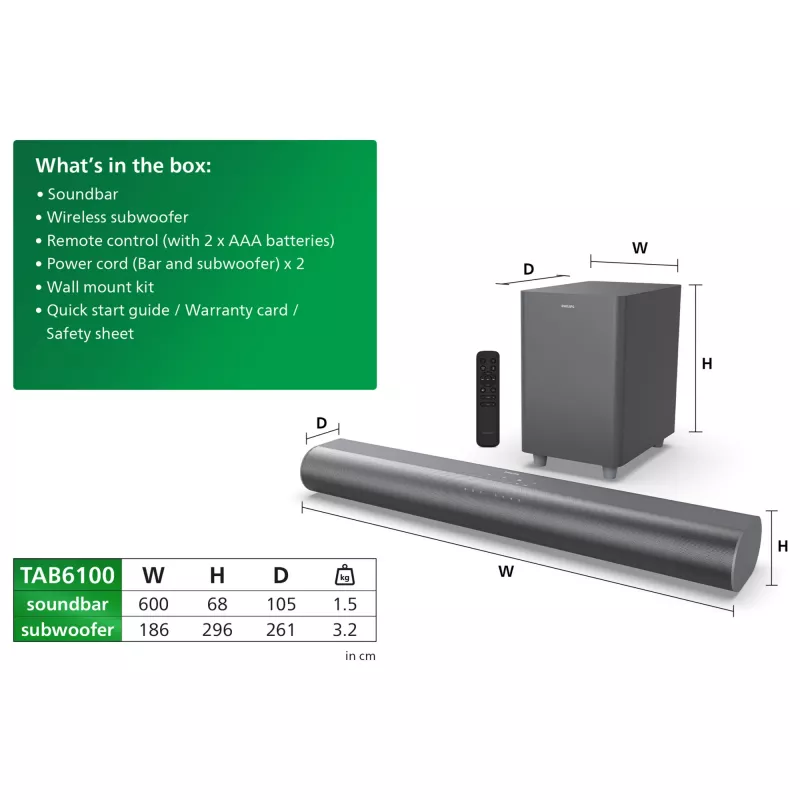 Soundbar Philips TAB6100/10 2.1 kanały 80 W RMS Dolby Atmos