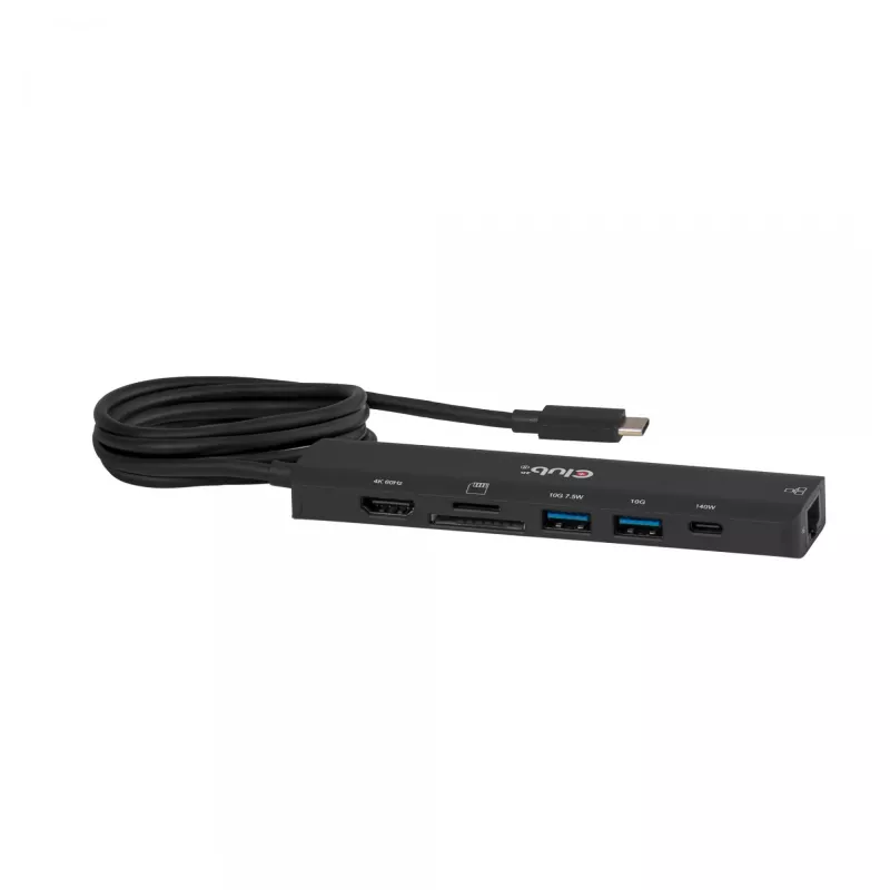 Koncentrator USB-C na HDMI CLUB3D 7-1 — przewodowy, Gigabit Ethernet, czarny, 136×34×94.5 mm