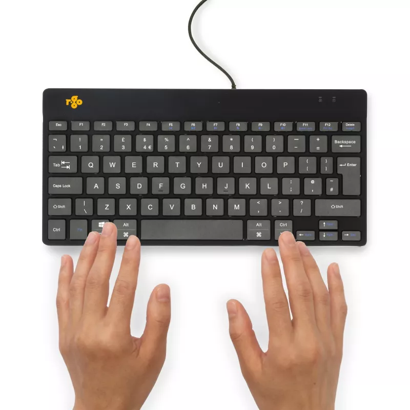 R-Go Tools Ergonomiczna klawiatura R-Go Compact Break, kompaktowa klawiatura z oprogramowaniem do przerw, QWERTY (UK), przewodowa, czarna
