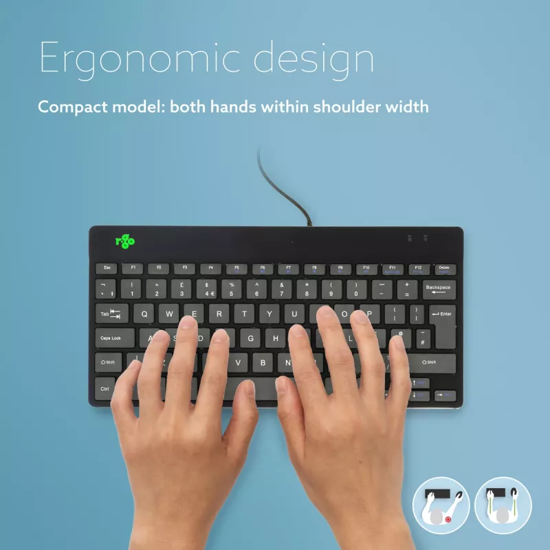R-Go Tools Ergonomiczna klawiatura R-Go Compact Break, kompaktowa klawiatura z oprogramowaniem do przerw, QWERTY (UK), przewodowa, czarna