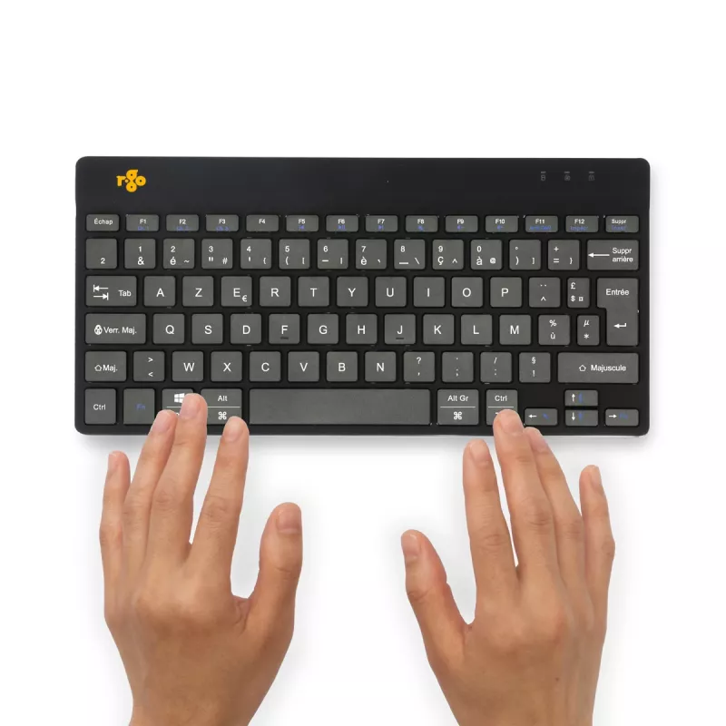 R-Go Tools Ergonomic klawiatura R-Go Compact Break, klawiatura kompaktowa z oprogramowaniem do przerw, AZERTY (FR), Bluetooth, czarna