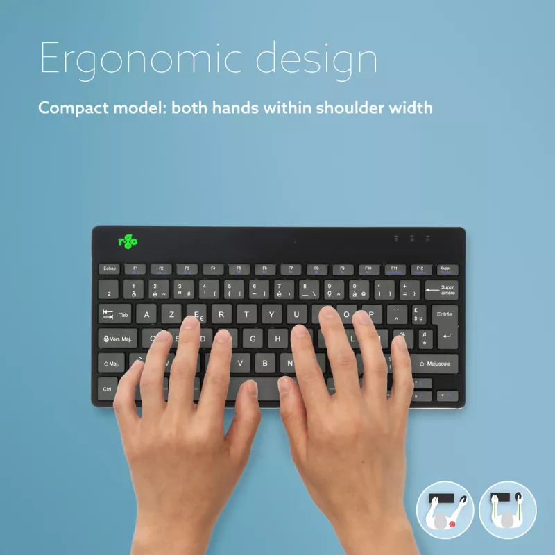 R-Go Tools Ergonomic klawiatura R-Go Compact Break, klawiatura kompaktowa z oprogramowaniem do przerw, AZERTY (FR), Bluetooth, czarna