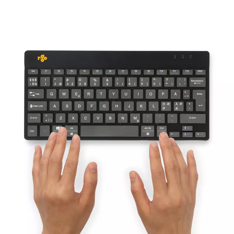 Ergonomiczna klawiatura R-Go Tools R-Go Compact Break, klawiatura kompaktowa z oprogramowaniem przerw, QWERTY (NORDYCKA), Bluetooth, czarna