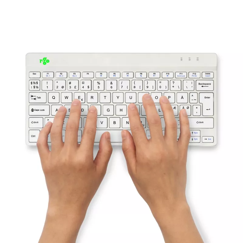 Klawiatura ergonomiczna R-Go Tools R-Go Compact Break, kompaktowa klawiatura z oprogramowaniem do przerw, QWERTY (NORDYCKI), Bluetooth, biała
