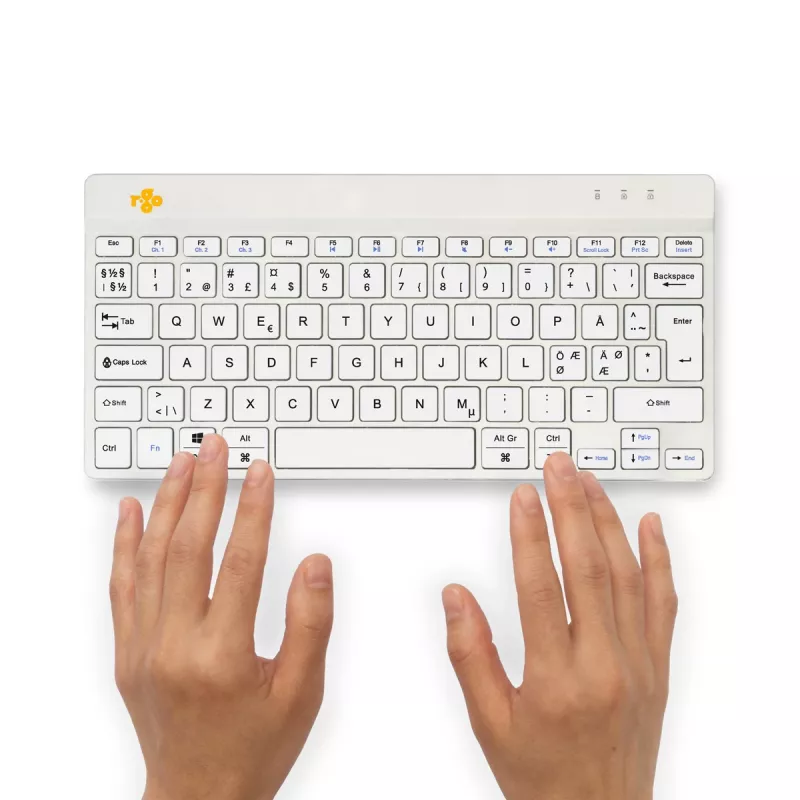 Klawiatura ergonomiczna R-Go Tools R-Go Compact Break, kompaktowa klawiatura z oprogramowaniem do przerw, QWERTY (NORDYCKI), Bluetooth, biała