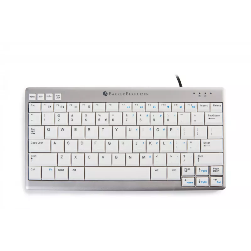BakkerElkhuizen UltraBoard 950 BE Azerty, Mini, przewodowa, USB, przełącznik nożycowy, AZERTY, jasnoszara, biała