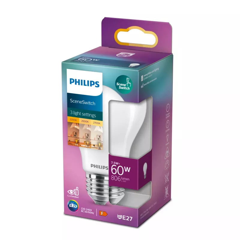Philips Bulb 60;30; 16 W A60 E27 7.5 W Warm biały 806 lm
