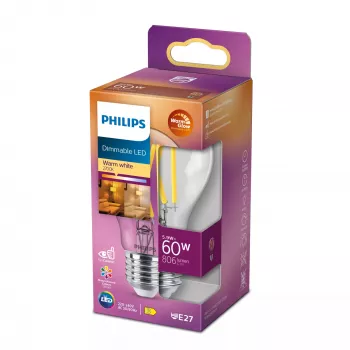 Philips Żarówka filamentowa przezroczysta 60 W A60 E27, 5,9 W, 60 W, E27, 806 lm, 15000 h, Ciepły blask