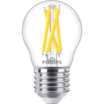Żarówka LED filamentowa świecowa Philips Filament Candle Clear 3.4W (470 lm) P45 E27, ciepły blask, CRI 90