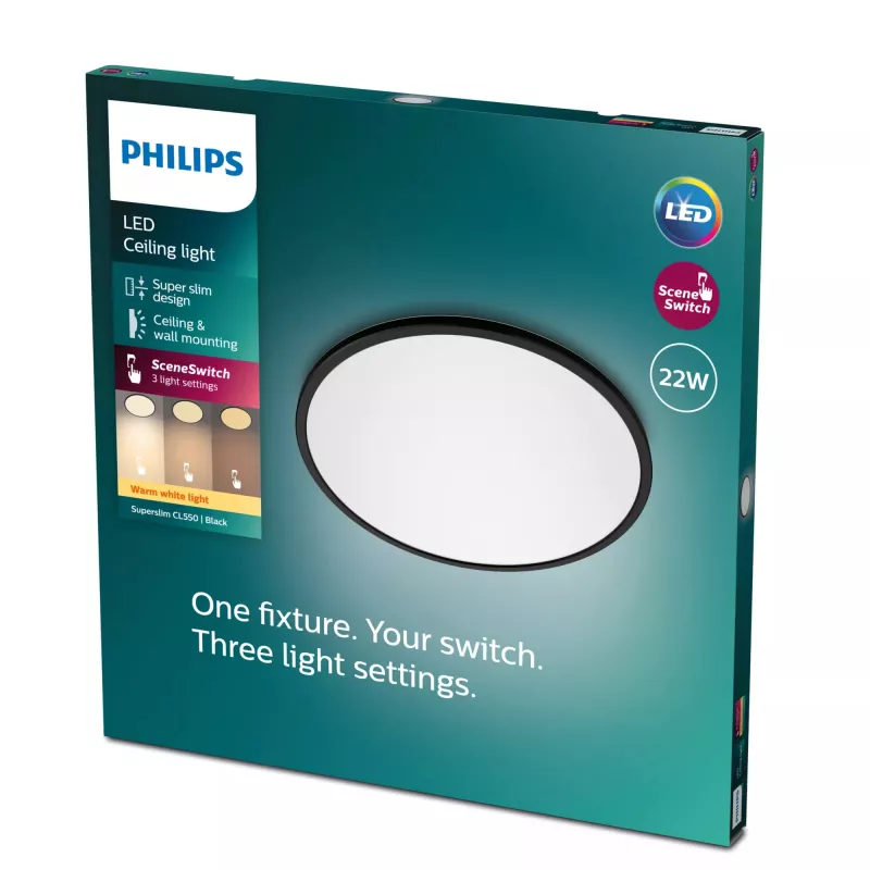 Lampa sufitowa Philips Functional Super cienki 22 W Czarna LED Okrągła