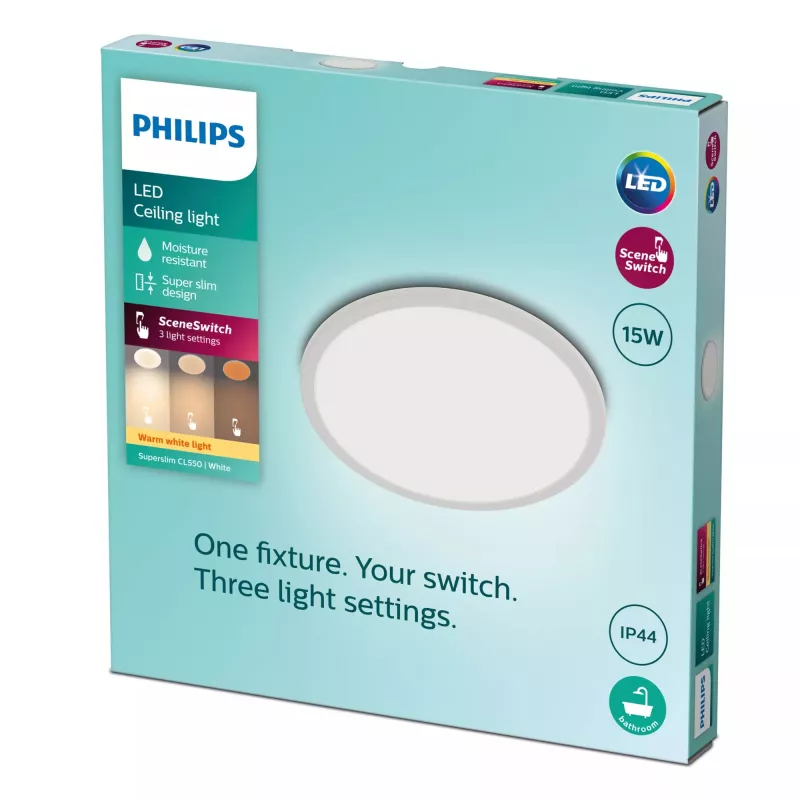 Lampa sufitowa Philips Functional Super cienki 15 W biała okrągła łazienkowa