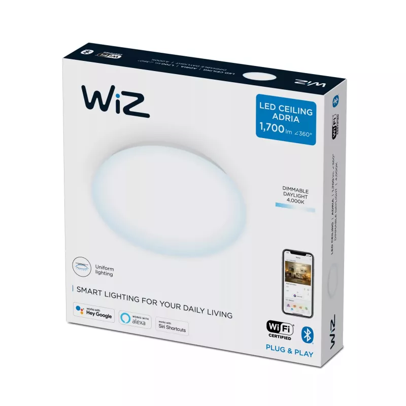 Inteligentna lampa sufitowa Signify WiZ Adria 17 W — Wi‑Fi/Bluetooth, 320×320×68 mm, biała