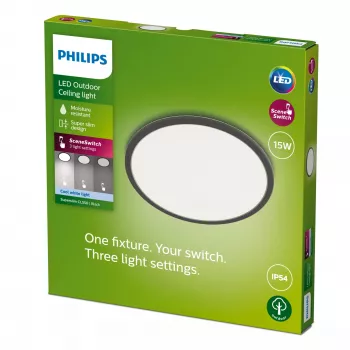 Lampa sufitowa Philips Superslim 15 W LED, 4000 K, IP54, 250×250 mm, czarno-biała