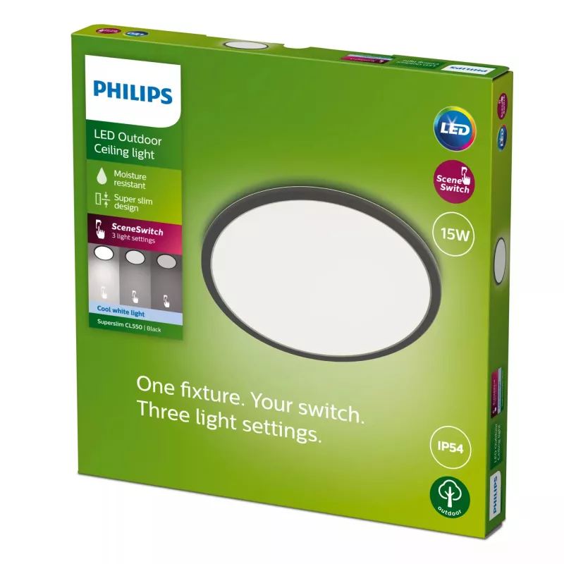 Lampa sufitowa Philips Superslim 15 W LED, 4000 K, IP54, 250×250 mm, czarno-biała