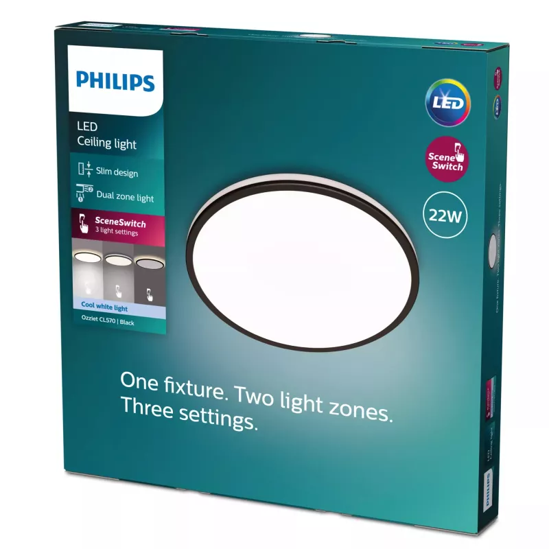 Lampa sufitowa Signify Philips Functional Ozziet, LED 22 W, okrągła 400 mm, czarna, niewymienna żarówka