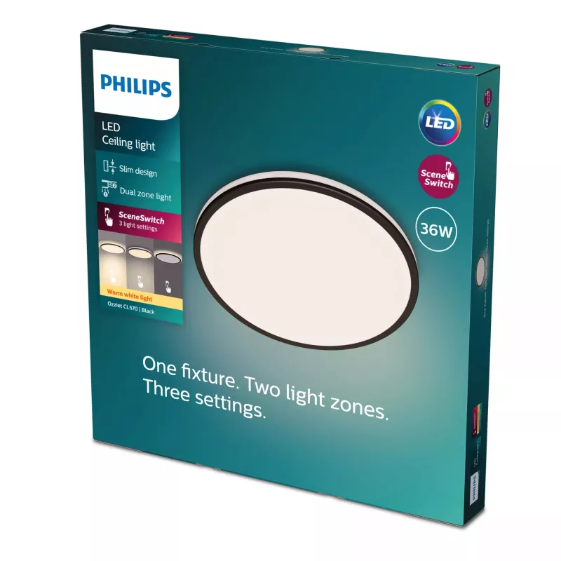 Lampa sufitowa Philips Ozziet 36 W LED, okrągła 500×55 mm, czarna, niewymienny moduł LED