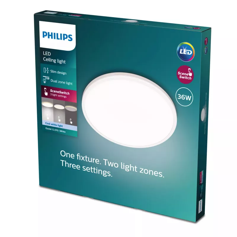 Lampa sufitowa Philips Functional Ozziet 36 W LED, okrągła 500 mm, biała, zintegrowane źródło światła
