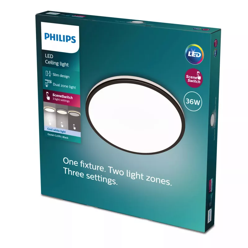 Lampa sufitowa Philips Functional Ozziet 36 W, LED, Niewymienne źródła światła, 4000 K, 4100 lm, IP20, Czarna