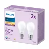 Philips Filament Bulb Frosted 60W A60 E27 x2, 7 W, 60 W, E27, 806 lm, 15000 h, Ciepła biel