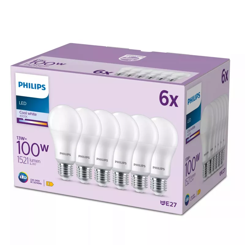 Żarówka LED Signify Philips 13W (odpowiednik 100W) A67 E27 1521 lm 4000K Cool biały 6 szt.