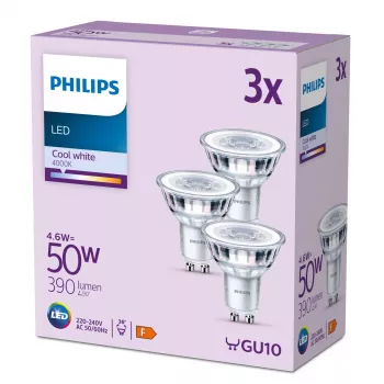 Philips Spot 50W PAR16 GU10 x3, 4,6 W, 50 W, GU10, 390 lm, 15000 h, Chłodna biel