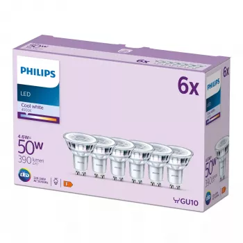Philips Spot 50W PAR16 GU10 x6, 4,6 W, 50 W, GU10, 390 lm, 15000 h, Zimna biel