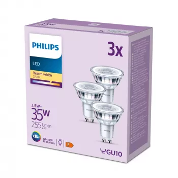 Philips Spot 35W PAR16 GU10 x3, 3,5 W, 35 W, GU10, 255 lm, 15000 h, Ciepła biel