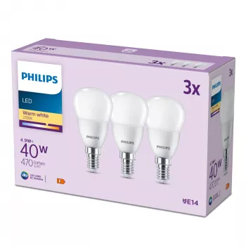 Philips Candle 40W P45 E14 x3, 4,9 W, 40 W, E14, 470 lm, 15000 h, Ciepła biel