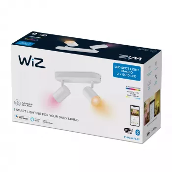 WiZ IMAGEO 2x reflektor regulowany, Inteligentna lampa sufitowa, Wi-Fi/Bluetooth, Biały, Wi-Fi 4 (802.11n), 802.11b, 802.11g, LED, Metal