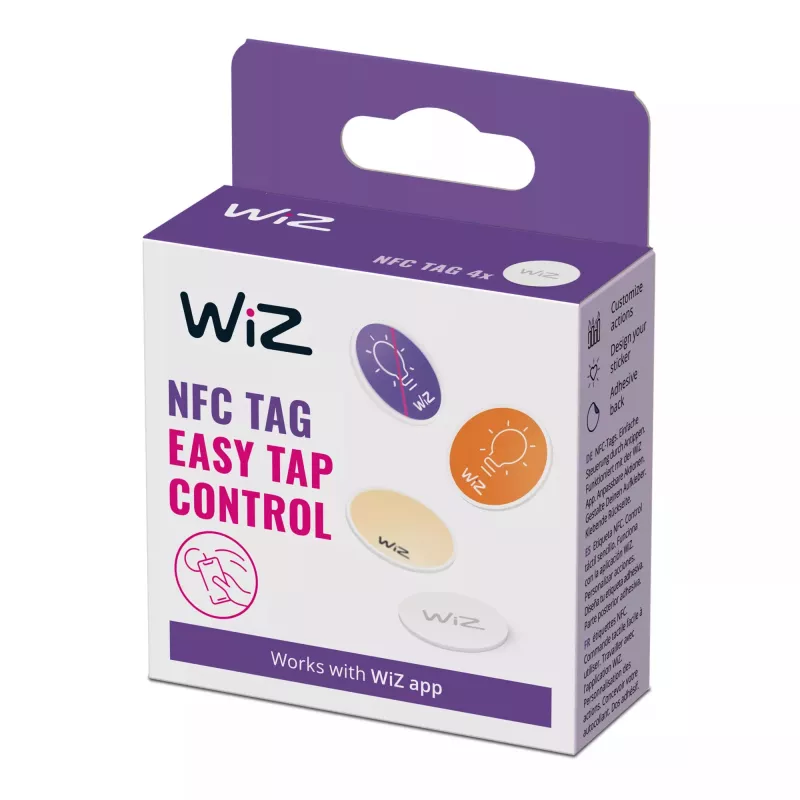 WiZ NFC Tag 4 sztuki, Bezprzewodowy, NFC, Biały, IP20, Tworzywo sztuczne, Nie wymagany