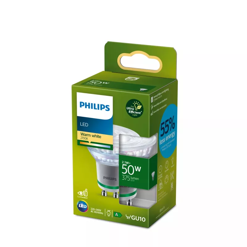 Philips Spot 50W PAR16 GU10, 2,1 W, 50 W, GU10, 375 lm, 50000 h, ciepła biel