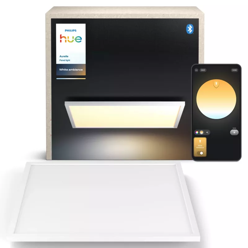 Philips Aurelle Square Panel Light, inteligentne oświetlenie sufitowe, Bluetooth/Zigbee, biały, LED, aluminium, zmienna