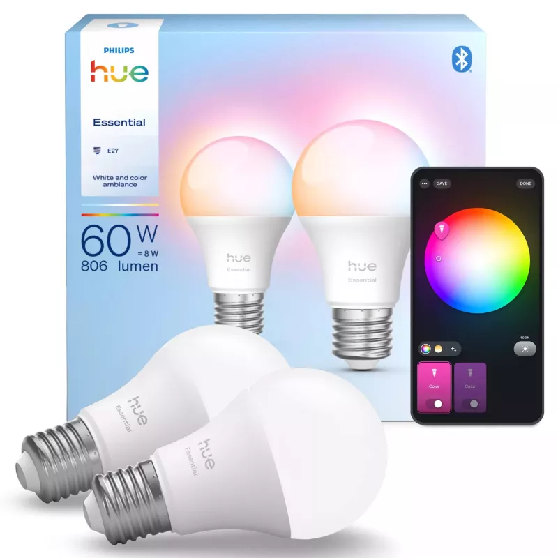 Philips Hue biały and colour ambience Essential A60 – E27 smart bulb – 806 lm – 8W – 2-pack
