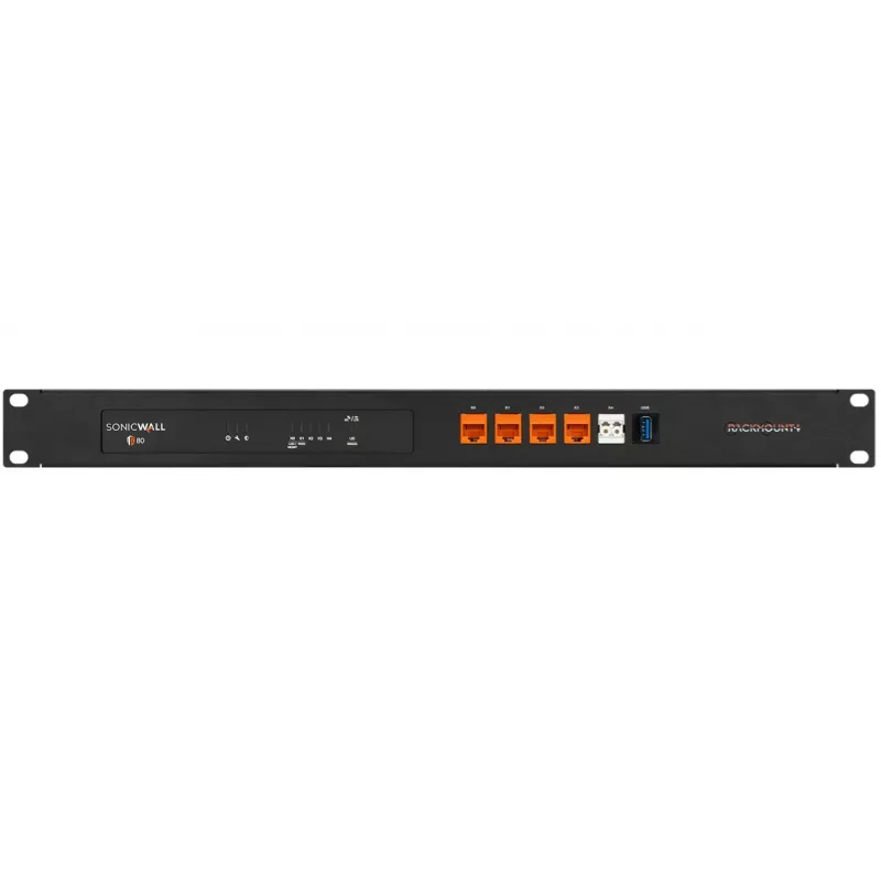 Zestaw montażowy 1U do szafy rack dla SonicWall TZ80 firmy rackmount it RM-SW-T14 — zestaw montażowy 1U do urządzenia SonicWall TZ80
