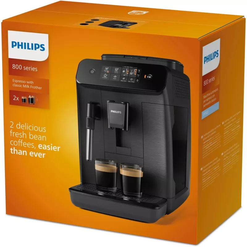 Ekspres do kawy Philips serii 800 EP0820/00 — w pełni automatyczny, zbiornik 1,8 l, wbudowany ceramiczny młynek 275 g, 15 barów, czarny