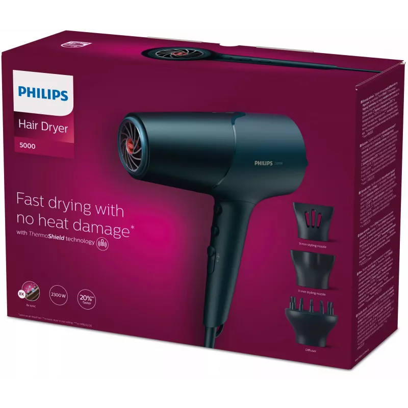 Philips seria 5000 BHD512/20 Suszarka do włosów, Niebieski, Pętla do zawieszania, 2300 W, 220-240 V