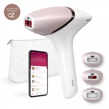 Urządzenie do depilacji IPL Philips Lumea 9000 Series BRI955/01 — SenseIQ, bateria, złoty/biały, pełna noga 8,5 min