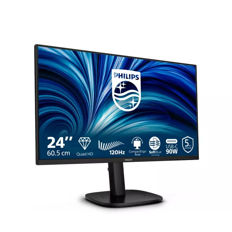 Monitor Philips 24B2U3601 23,8 cala (60,5 cm) IPS Quad HD 2560x1440, koncentrator USB 3.2, USB-C, głośniki, regulacja wysokości, VESA, czarny