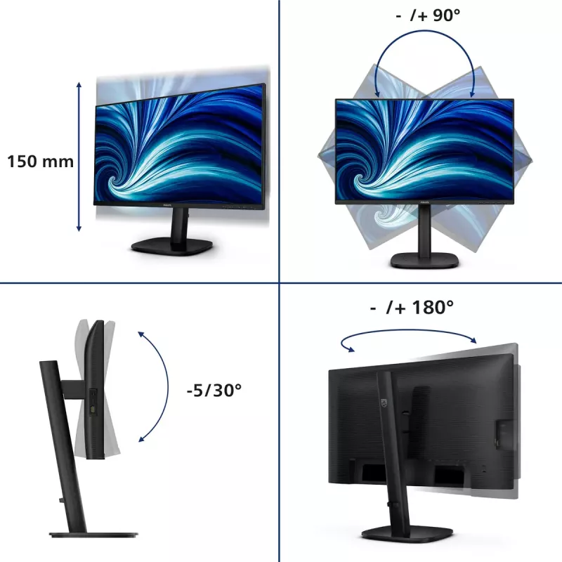 Monitor Philips 24B2U3601 23,8 cala (60,5 cm) IPS Quad HD 2560x1440, koncentrator USB 3.2, USB-C, głośniki, regulacja wysokości, VESA, czarny
