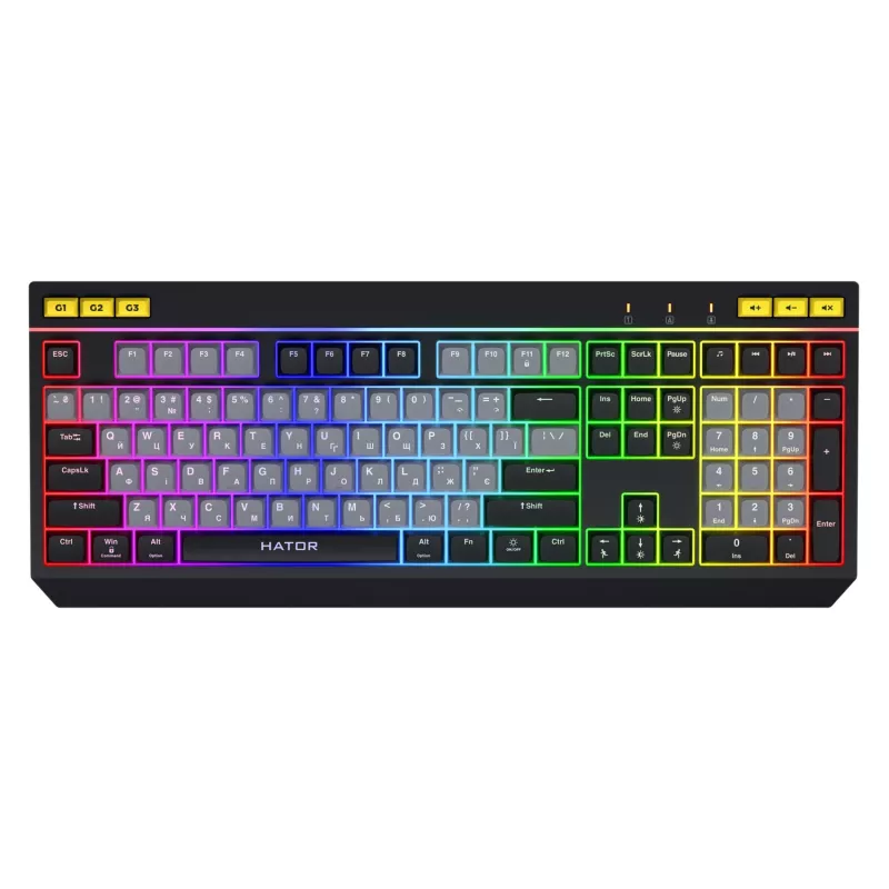 Klawiatura HATOR Icefall Gaming USB QWERTY US English Czarna Podświetlenie RGB LED