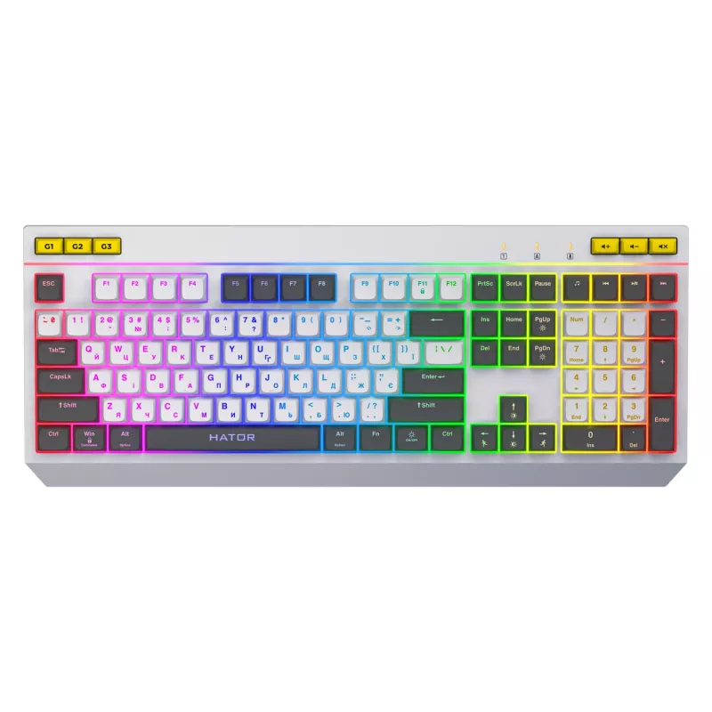 HATOR Icefall Klawiatura Gamingowa USB QWERTY US English Biała Pełnowymiarowa RGB LED