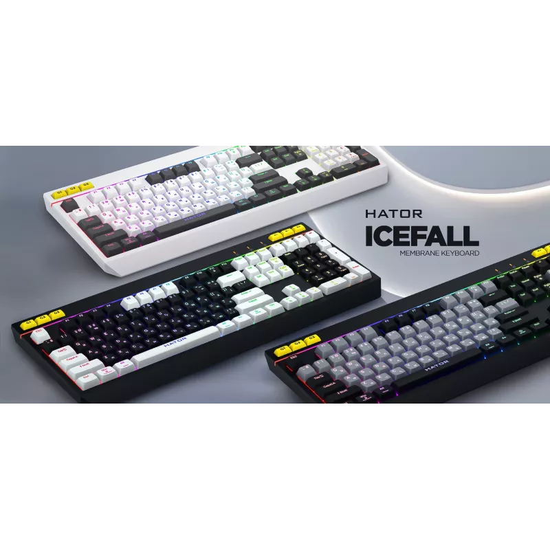 HATOR Icefall Klawiatura Gamingowa USB QWERTY US English Biała Pełnowymiarowa RGB LED