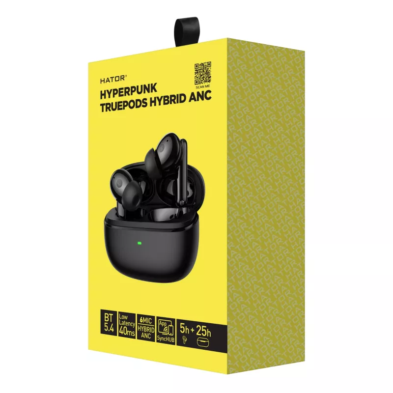 HATOR Hyperpunk Truepods Hybrid ANC Zestaw słuchawkowy True Wireless Stereo (TWS) Douszny Połączenia/Muzyka Bluetooth Czarny