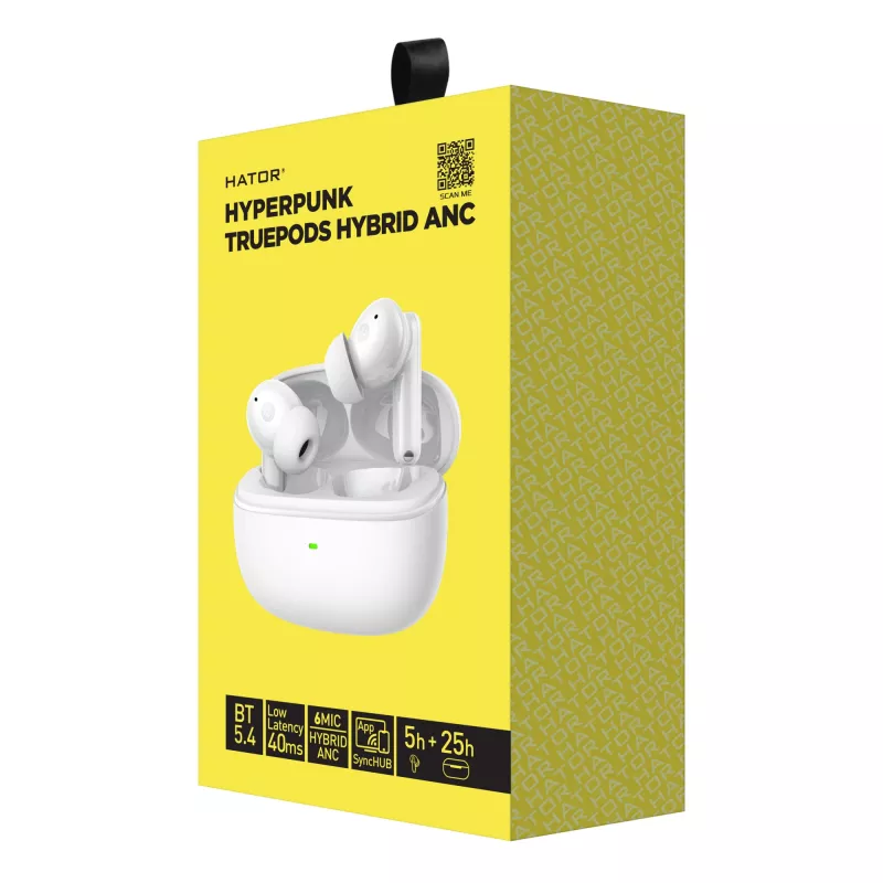 HATOR Hyperpunk Truepods Hybrid ANC Headset True Wireless Stereo (TWS) In-ear Calls/Music Bluetooth biały