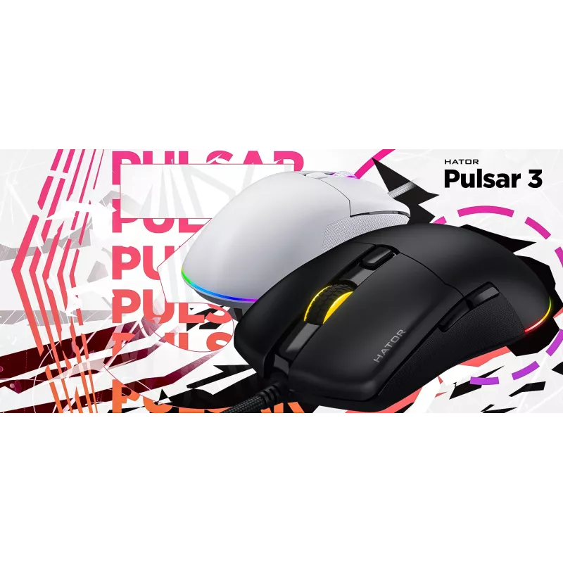 Mysz HATOR Pulsar 3 Optyczna Żółta 12000 DPI 6 Przycisków Biała